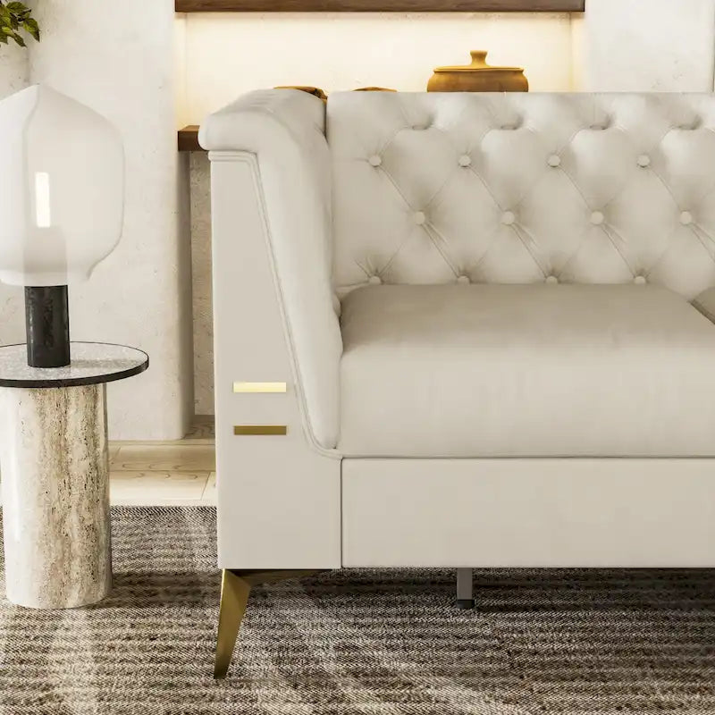 82.7 Velvet 3-Seater Sofa with Gold Metal Legs