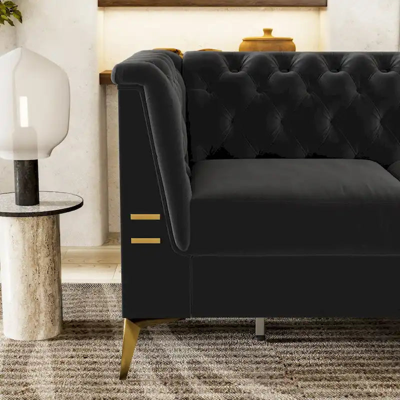 82.7 Velvet 3-Seater Sofa with Gold Metal Legs