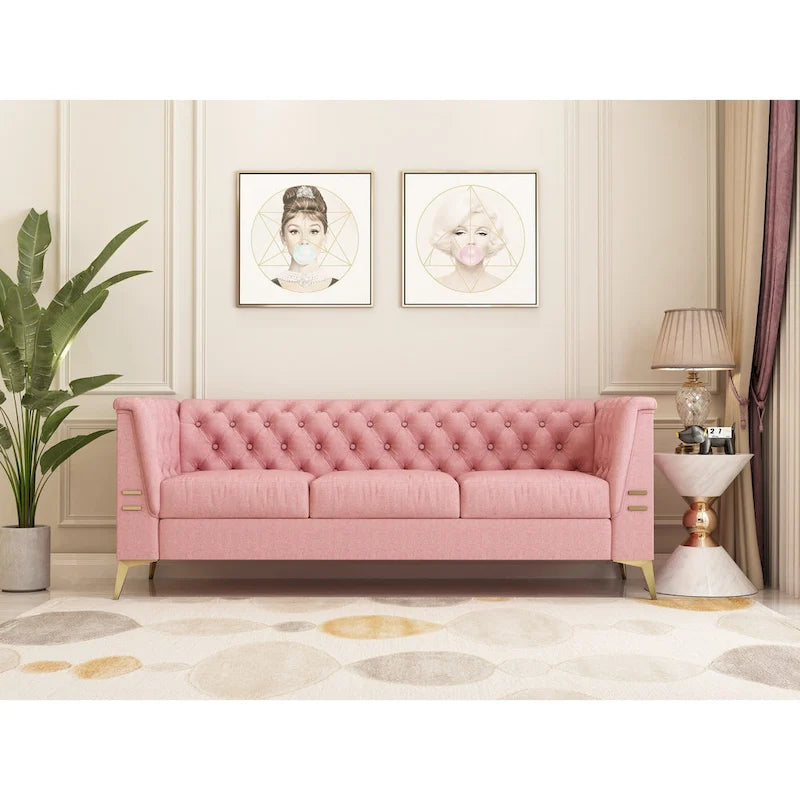 82.7 Velvet 3-Seater Sofa with Gold Metal Legs