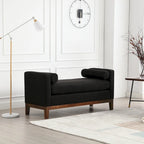 53.5W Elegant Upholstered Bench, Ottoman with Wood Legs & Bolster Pillows for End of Bed, Bedroom, Living Room, Entryway