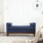 53.5W Elegant Upholstered Bench, Ottoman with Wood Legs & Bolster Pillows for End of Bed, Bedroom, Living Room, Entryway