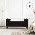 53.5W Elegant Upholstered Bench, Ottoman with Wood Legs & Bolster Pillows for End of Bed, Bedroom, Living Room, Entryway