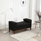 53.5W Elegant Upholstered Bench, Ottoman with Wood Legs & Bolster Pillows for End of Bed, Bedroom, Living Room, Entryway