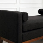 53.5W Elegant Upholstered Bench, Ottoman with Wood Legs & Bolster Pillows for End of Bed, Bedroom, Living Room, Entryway