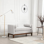 53.5W Elegant Upholstered Bench, Ottoman with Wood Legs & Bolster Pillows for End of Bed, Bedroom, Living Room, Entryway