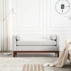 53.5W Elegant Upholstered Bench, Ottoman with Wood Legs & Bolster Pillows for End of Bed, Bedroom, Living Room, Entryway