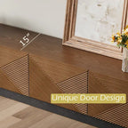 78.74 Mid Century Modern TV Stands, with Brown Solid Wood Veneer, Media Consoler with 4 Cabinets