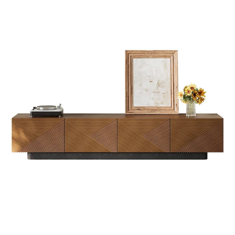 78.74 Mid Century Modern TV Stands, with Brown Solid Wood Veneer, Media Consoler with 4 Cabinets
