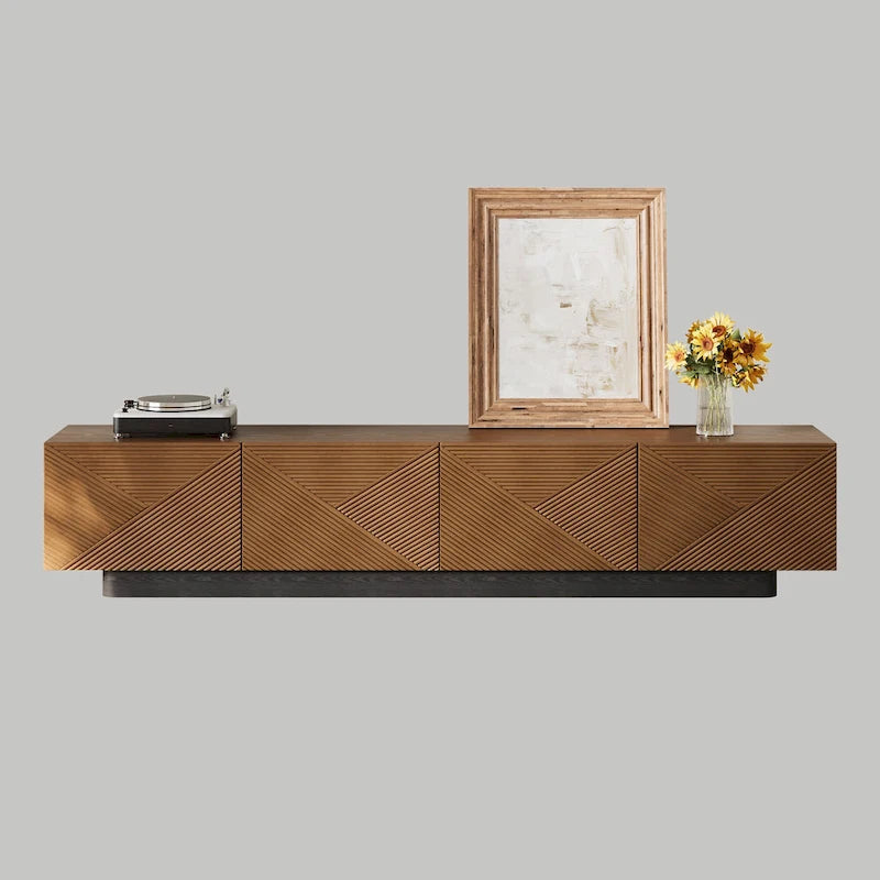 78.74 Mid Century Modern TV Stands, with Brown Solid Wood Veneer, Media Consoler with 4 Cabinets