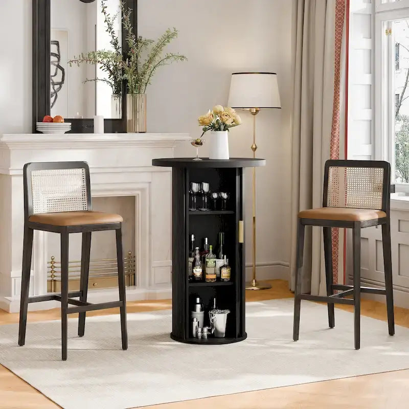 Small Tambour Dining Table with Three-Layer Storage Shelf, 36 Tall Round Bar Table