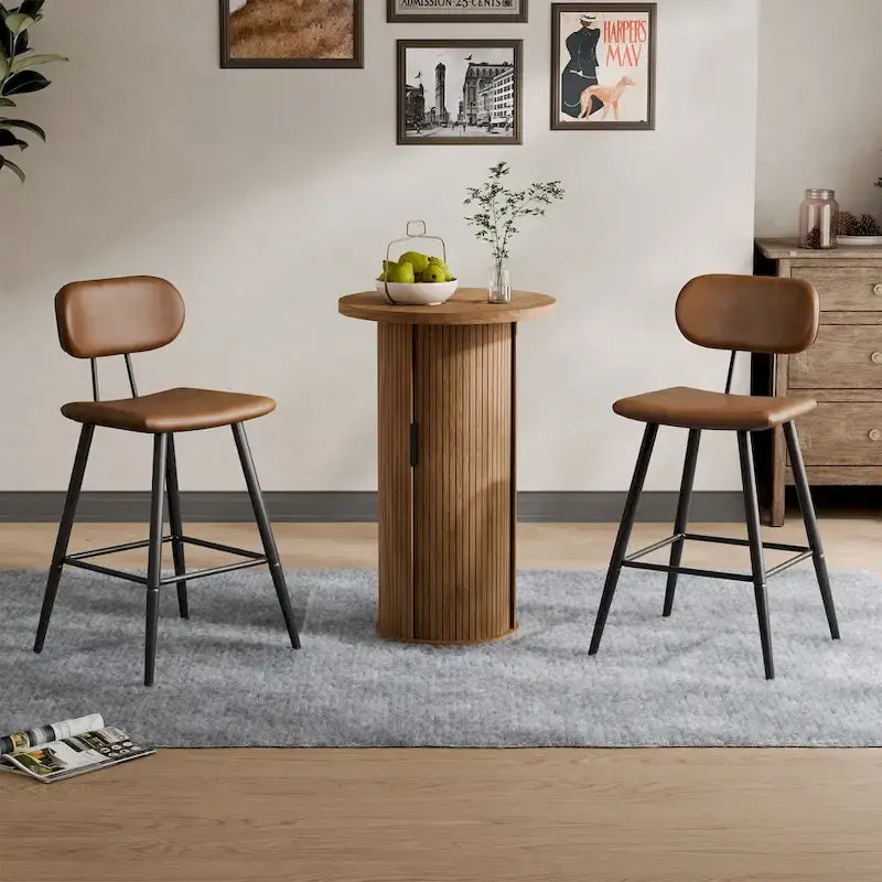 Small Tambour Dining Table with Three-Layer Storage Shelf, 36 Tall Round Bar Table