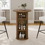 Small Tambour Dining Table with Three-Layer Storage Shelf, 36 Tall Round Bar Table
