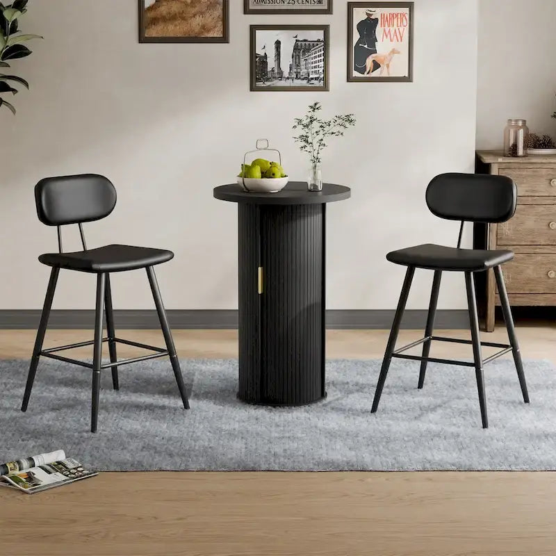 Small Tambour Dining Table with Three-Layer Storage Shelf, 36 Tall Round Bar Table