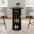 Small Tambour Dining Table with Three-Layer Storage Shelf, 36 Tall Round Bar Table
