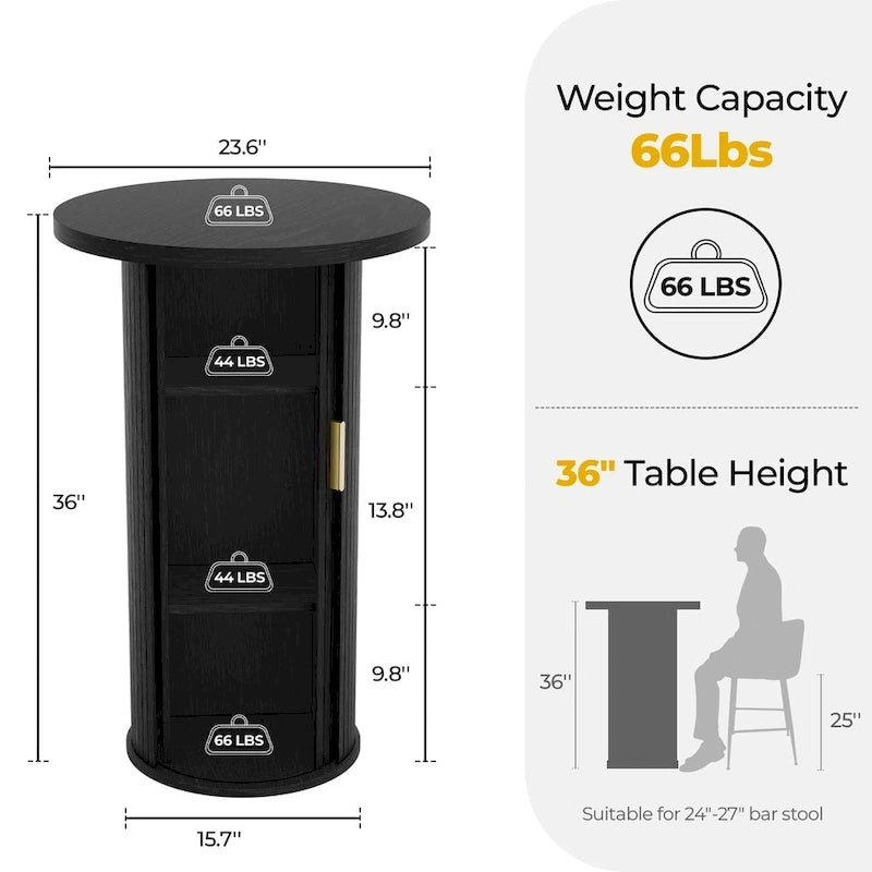 Small Tambour Dining Table with Three-Layer Storage Shelf, 36 Tall Round Bar Table