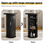 Small Tambour Dining Table with Three-Layer Storage Shelf, 36 Tall Round Bar Table