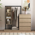 Open Wardrobe Closet with 4 Drawers, 3 Shelves & Hanging Rod Freestanding Wooden Armoire Closet for Bedroom