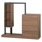 Open Wardrobe Closet with 4 Drawers, 3 Shelves & Hanging Rod Freestanding Wooden Armoire Closet for Bedroom