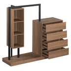Open Wardrobe Closet with 4 Drawers, 3 Shelves & Hanging Rod Freestanding Wooden Armoire Closet for Bedroom