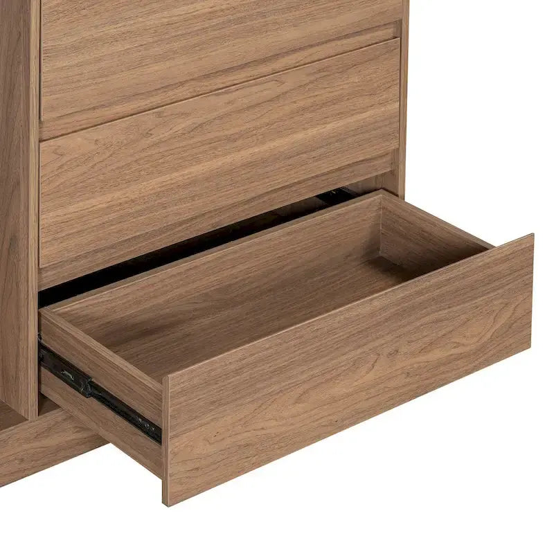 Open Wardrobe Closet with 4 Drawers, 3 Shelves & Hanging Rod Freestanding Wooden Armoire Closet for Bedroom