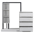 Open Wardrobe Closet with 4 Drawers, 3 Shelves & Hanging Rod Freestanding Wooden Armoire Closet for Bedroom