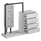 Open Wardrobe Closet with 4 Drawers, 3 Shelves & Hanging Rod Freestanding Wooden Armoire Closet for Bedroom