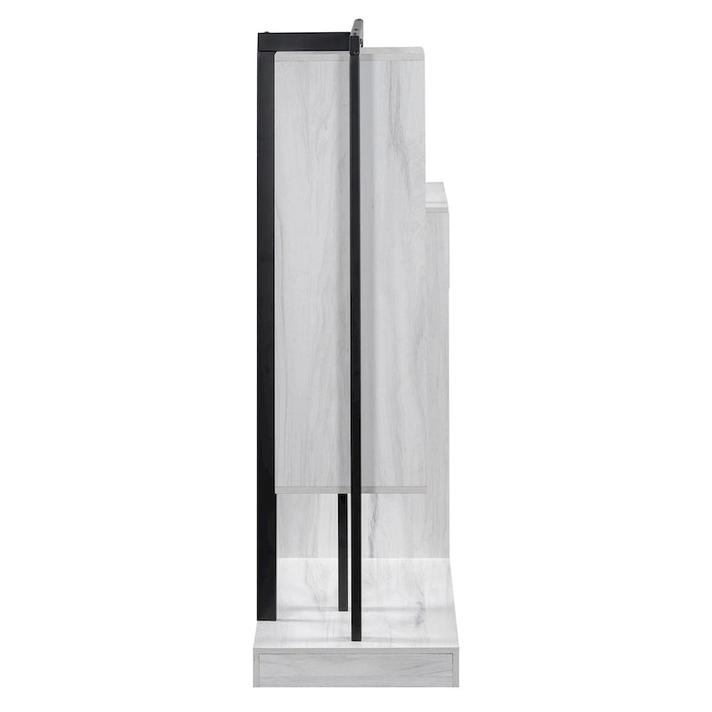 Open Wardrobe Closet with 4 Drawers, 3 Shelves & Hanging Rod Freestanding Wooden Armoire Closet for Bedroom