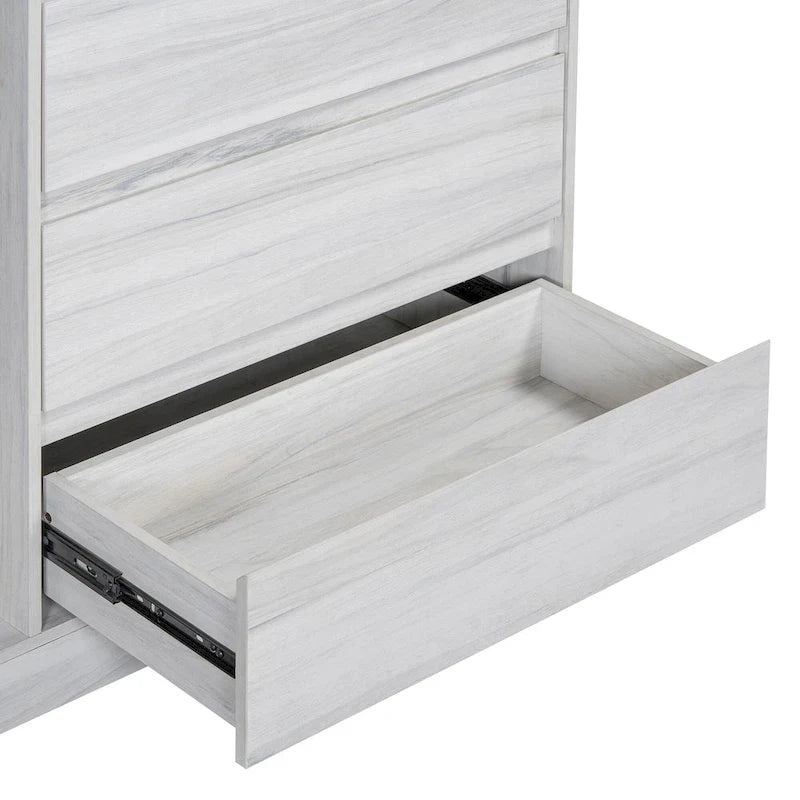 Open Wardrobe Closet with 4 Drawers, 3 Shelves & Hanging Rod Freestanding Wooden Armoire Closet for Bedroom