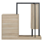 Open Wardrobe Closet with 4 Drawers, 3 Shelves & Hanging Rod Freestanding Wooden Armoire Closet for Bedroom