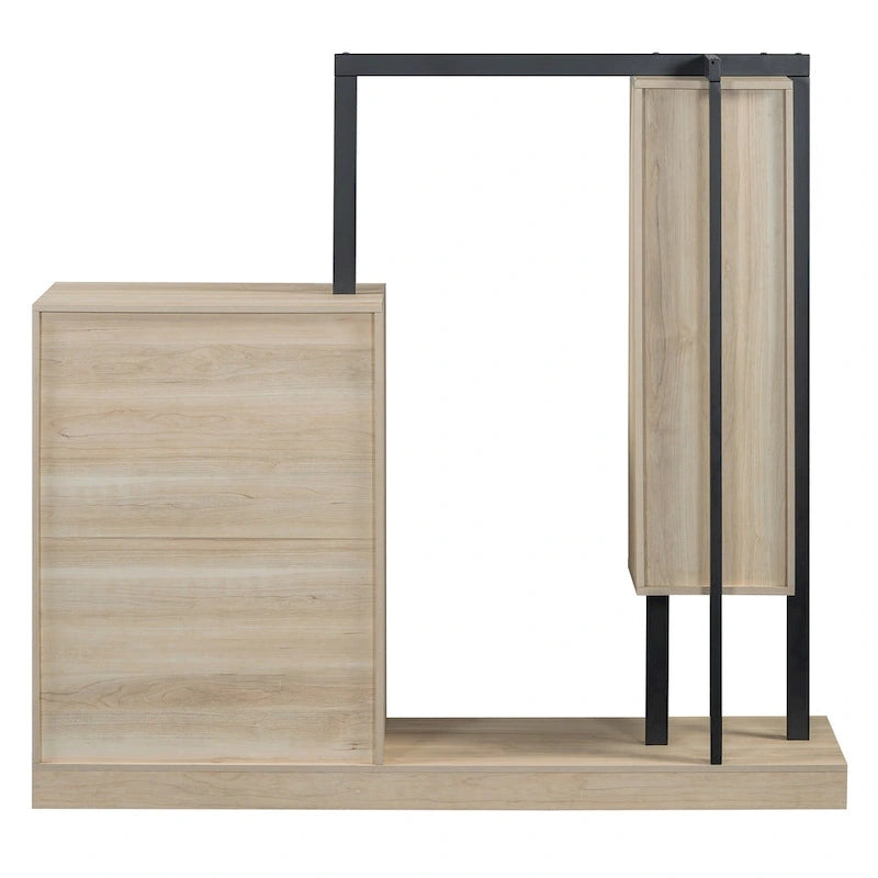 Open Wardrobe Closet with 4 Drawers, 3 Shelves & Hanging Rod Freestanding Wooden Armoire Closet for Bedroom