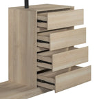 Open Wardrobe Closet with 4 Drawers, 3 Shelves & Hanging Rod Freestanding Wooden Armoire Closet for Bedroom