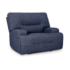 Wide Seat Power Recliner Chair, Soft Navy Blue Polyester
