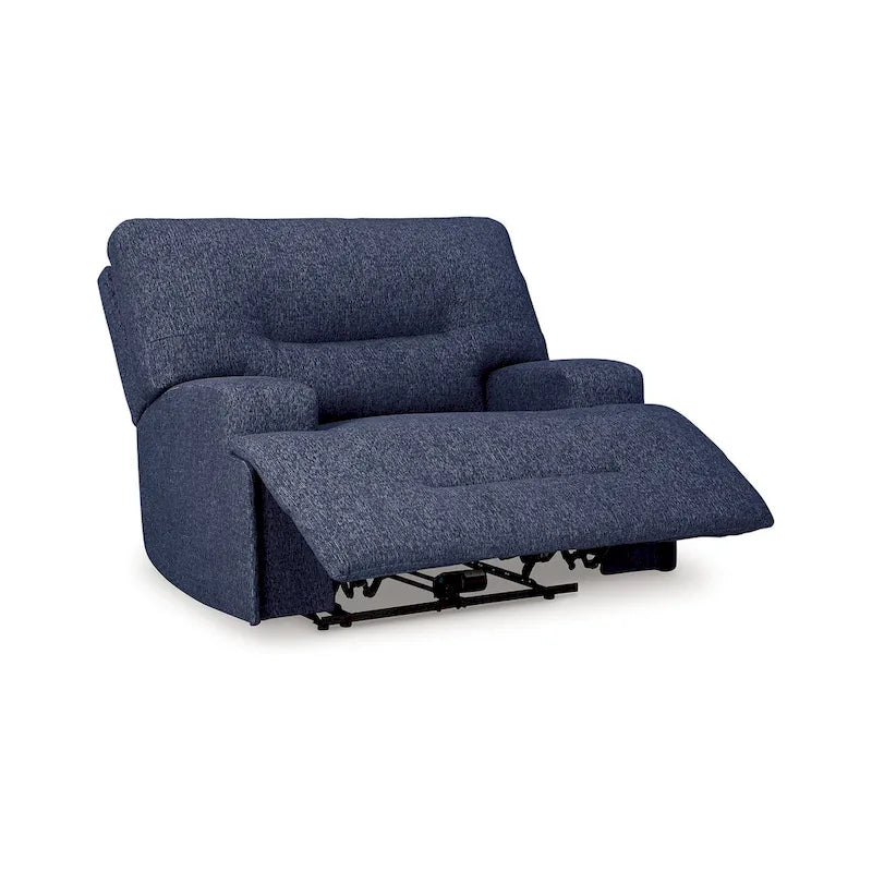 Wide Seat Power Recliner Chair, Soft Navy Blue Polyester