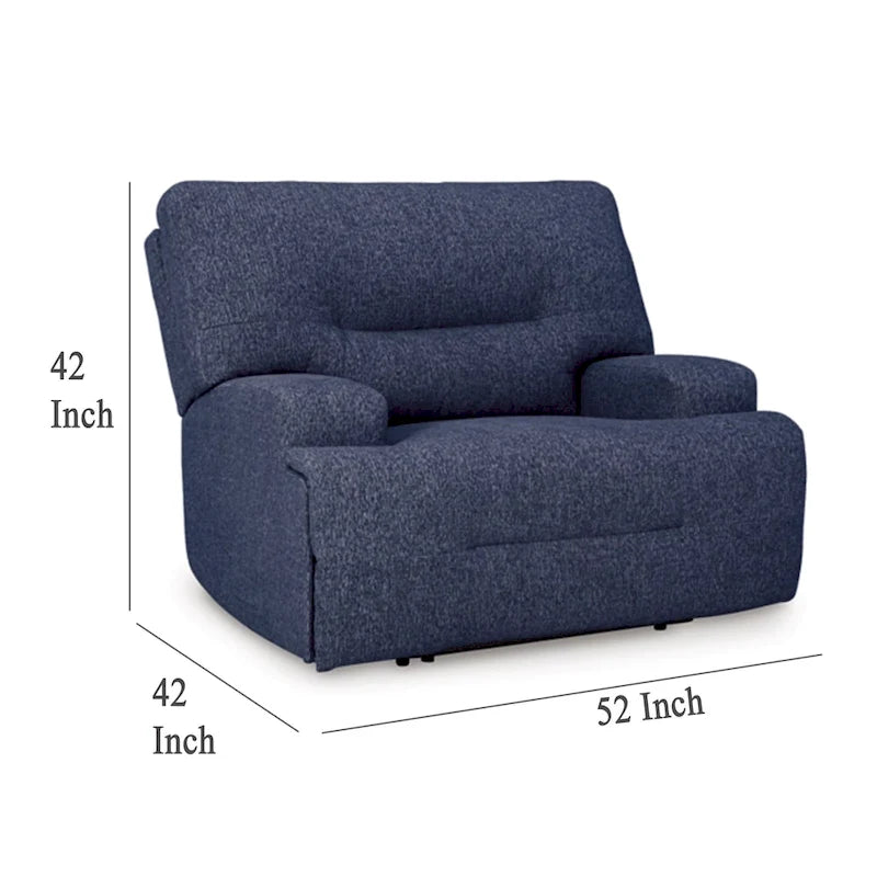 Wide Seat Power Recliner Chair, Soft Navy Blue Polyester