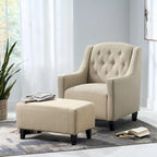 Elaine Light Beige Tufted Fabric Club Chair with Ottoman