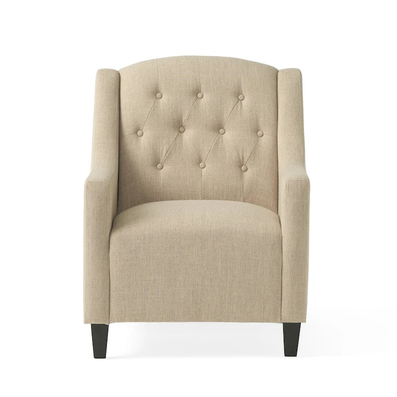 Elaine Light Beige Tufted Fabric Club Chair with Ottoman