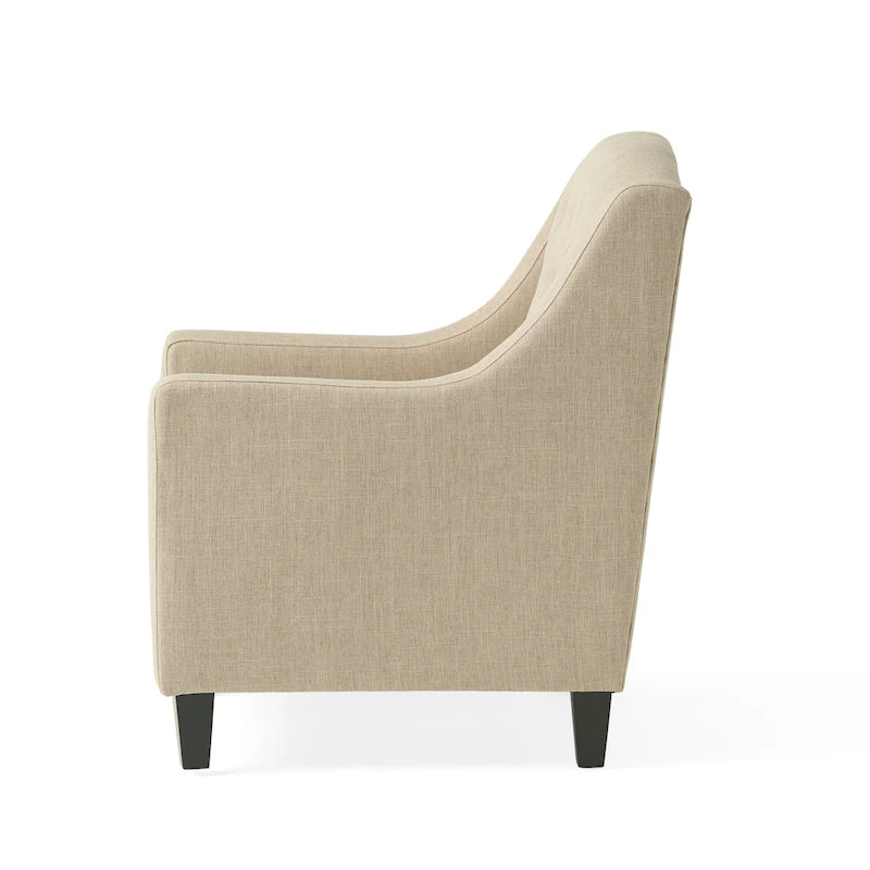 Elaine Light Beige Tufted Fabric Club Chair with Ottoman