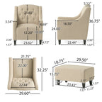 Elaine Light Beige Tufted Fabric Club Chair with Ottoman