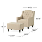 Elaine Light Beige Tufted Fabric Club Chair with Ottoman