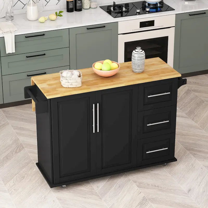 Kitchen Island Cart with Two Door Cabinet and Three Drawers
