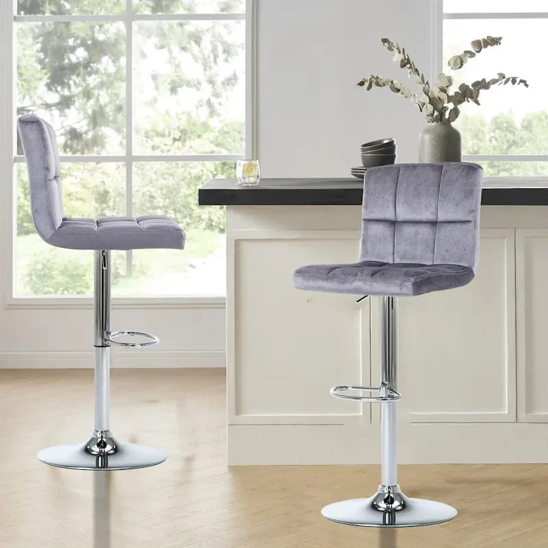 Faux Leather or Velvet Upholstered Adjustable Barstools Counter Bar Pub Height Stools set of 2