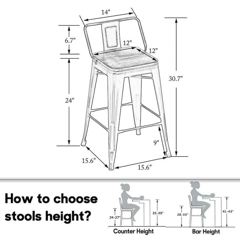 Bar Stools 24 Inches Metal bar stools with backs