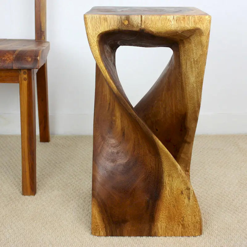 Original Wood Twist Stool 12 X 12 X 23 In High Walnut Oil - 12 x 12 x 23
