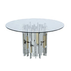 Round Glass Table with Steel & Golden Cluster Design Base