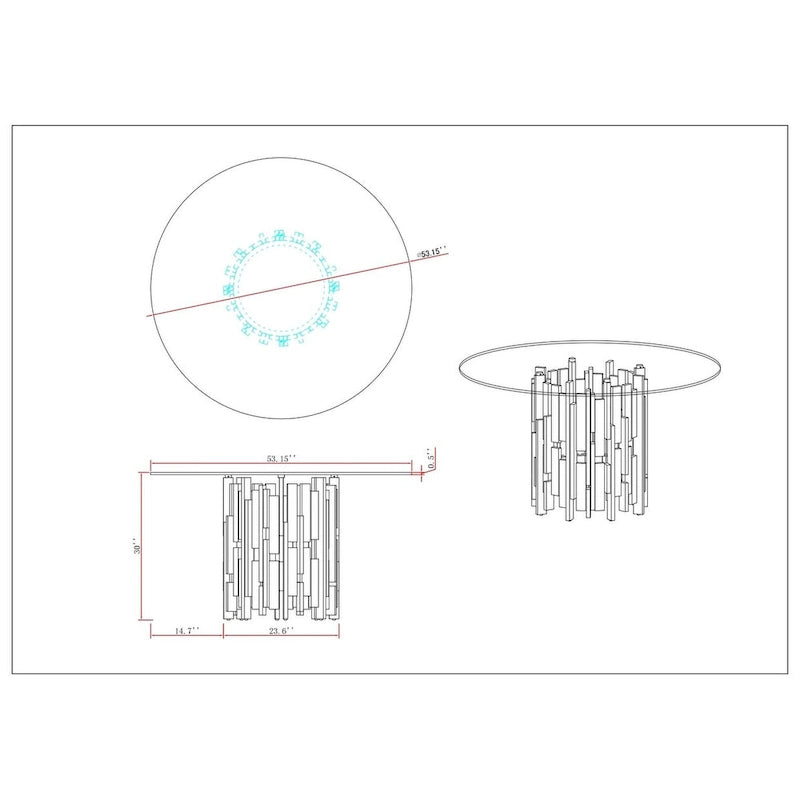 Round Glass Table with Steel & Golden Cluster Design Base