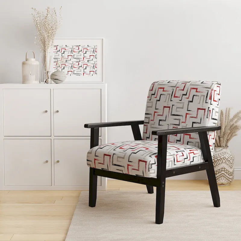Multicolor Trendy Geometric  Upholstered Patterned Accent Chair and Arm Chair