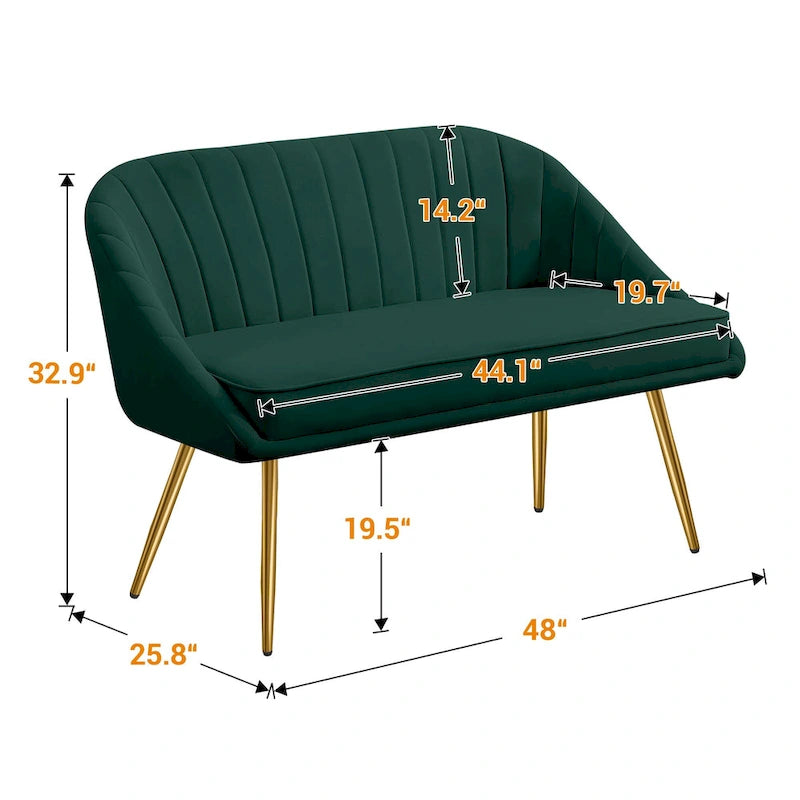 Tufted Contemporary Loveseat Sofa Chair With Gold Metal Legs Two-Seat Sofa for Living Room Bedroom