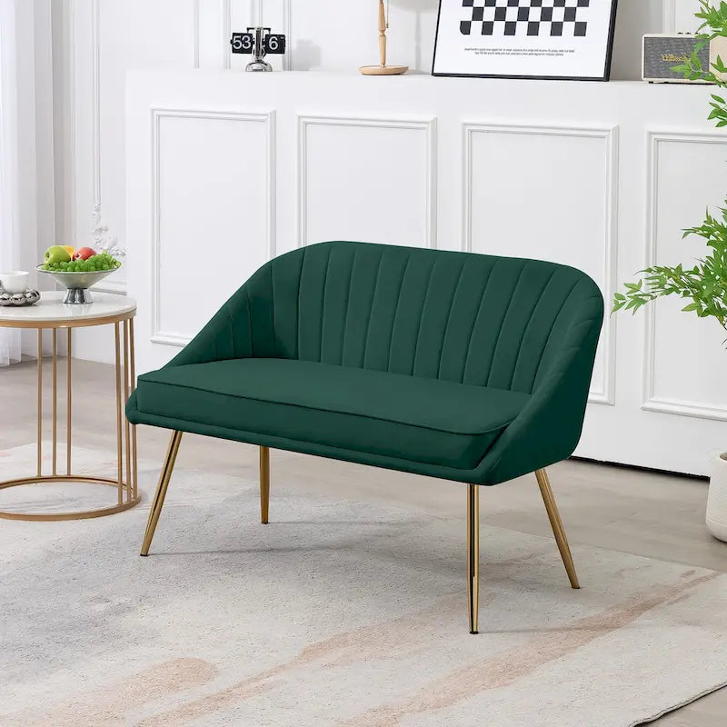 Tufted Contemporary Loveseat Sofa Chair With Gold Metal Legs Two-Seat Sofa for Living Room Bedroom