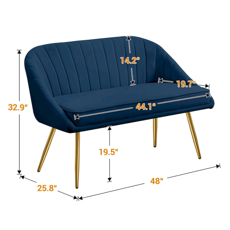 Tufted Contemporary Loveseat Sofa Chair With Gold Metal Legs Two-Seat Sofa for Living Room Bedroom