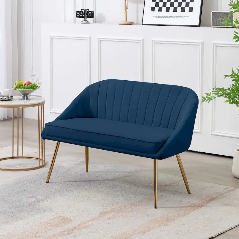 Tufted Contemporary Loveseat Sofa Chair With Gold Metal Legs Two-Seat Sofa for Living Room Bedroom